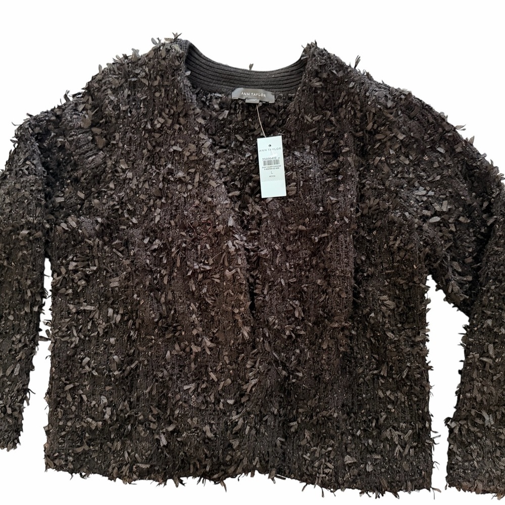 Stunning Ann Taylor black textured evening jacket-Large Petite NWT